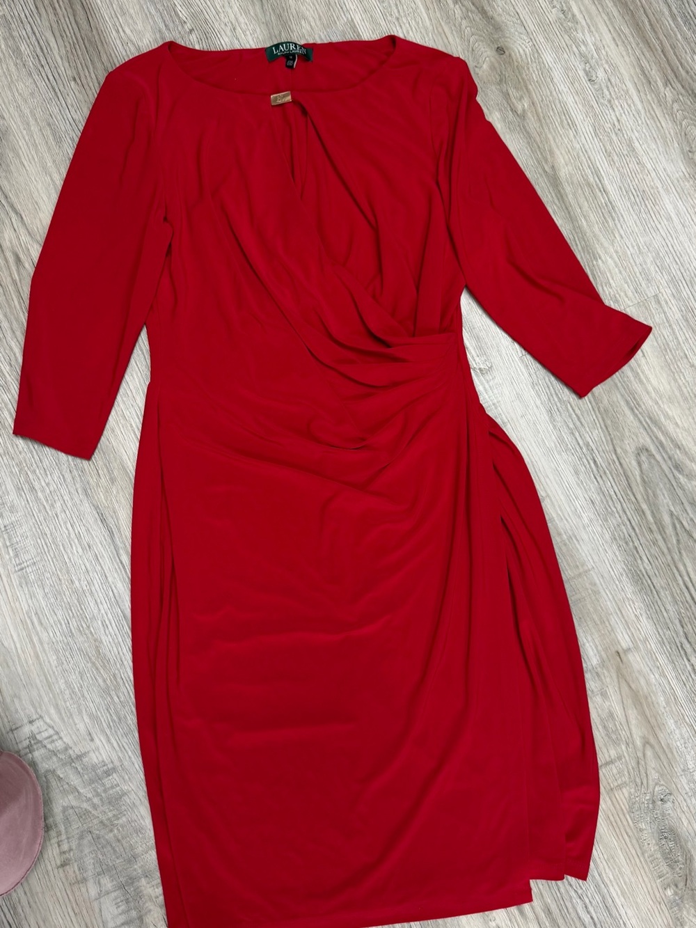 Ralph Lauren Red Draped Long-Sleeve Sheath Dress